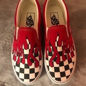 vans red drip slip on